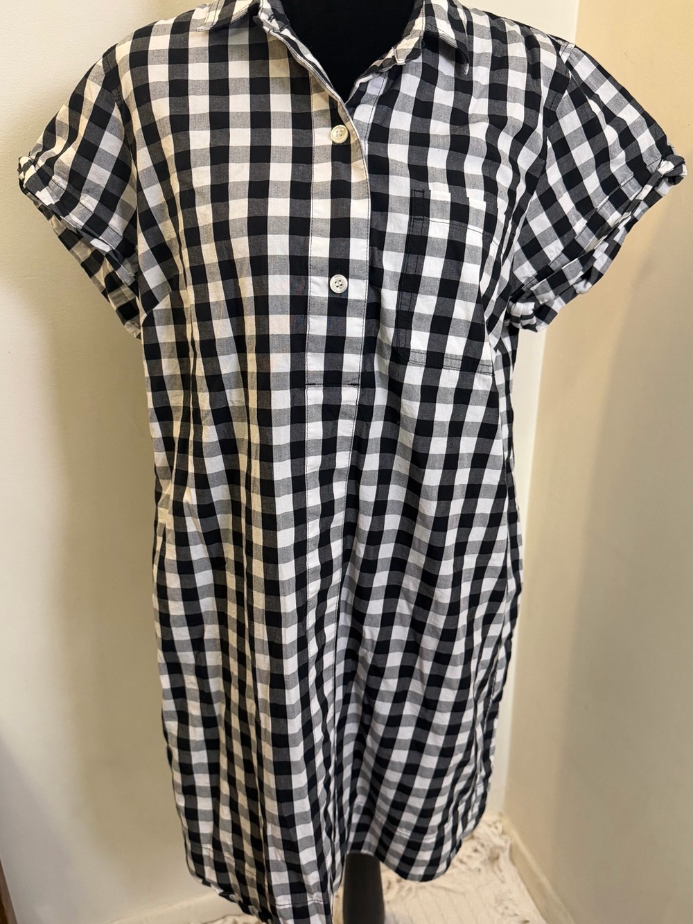 J. Crew Black & White Gingham Midi Shirt Dress